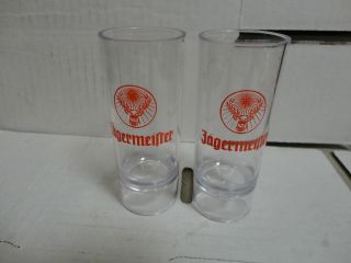 Lot of 2 Jagermeister Plastic Shot Glasses, 3 3/4 Tall (New/Old Stock 