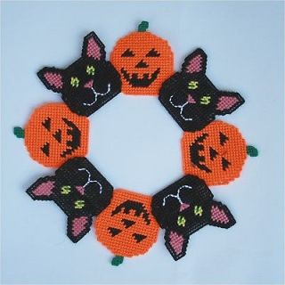 Halloween Black Cats and Pumpkins Wreath Plastic Canvas Kit