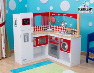New Kidkraft Wooden Gourmet Red Corner Play Kitchen