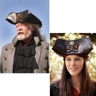 Skull & Crossbones Leather Pirate Tricorn Hat   Re enactment Stage 