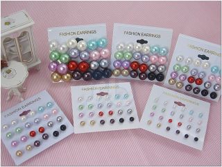Lot of 12 color bead faux pearl stud earrings studs