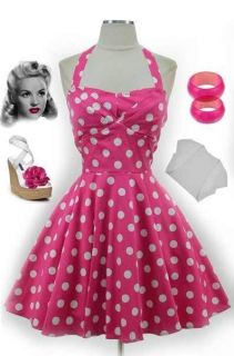 50s Style Pink POLKA Dot TRAVELING CUPCAKE TRUCK Dress with HALTER 