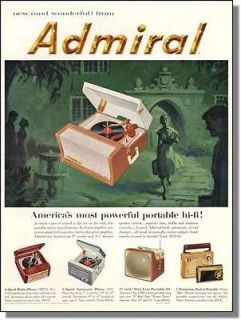 1957 Admiral portable hi fi record player print ad