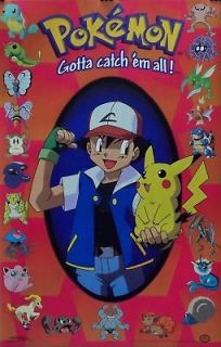 Pokemon 22x34 Gotta Catchem All Pikachu Red Poster 1999