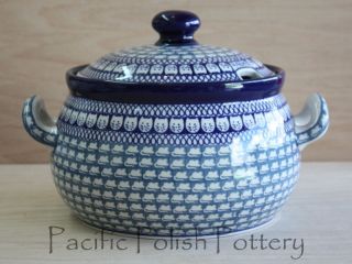 Polish Pottery ADORABLE Large Covered Baker Soup Tureen CA Stoneware 