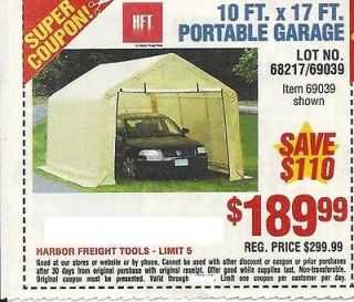 Harbor Freight Coupon 10Ft. x 17Ft. Portable Garage
