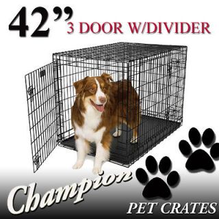 PREMIUM BLACK 42 3 DOOR ABS FOLDABLE DOG CAGE PET CRATE   PP D42 3D 