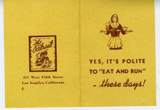1940s Adv Folder The Retreat Restaurant Los Angeles CA