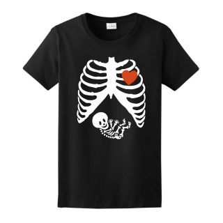 Pregnant Skeleton Halloween Costume LADIES T Shirt Funny Maternity 