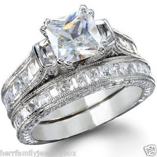   Sterling Silver Princess Cut CZ Wedding Ring Bridal Band Set size 5