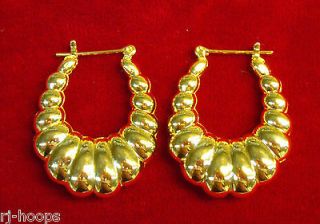 MADE IN USA   14KT Gold Plated ~7/8 Shrimp Hoop Earrings (#1112)