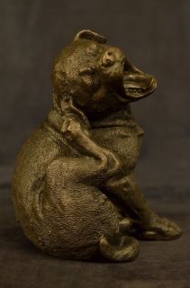 Bronze Puppy Dog Labrador Pitbull Mutt Scratches Itch Statue Sculpture 