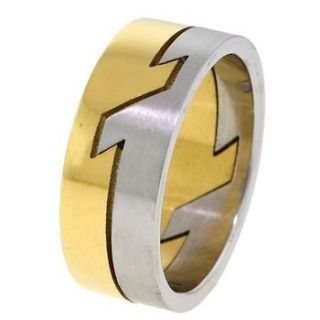 Mens Steel Gold Anodized Lightning Puzzle Ring Size 10
