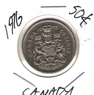 1976 Canada Elizabeth II with Canadian Crest Circulated Fifty Cent 