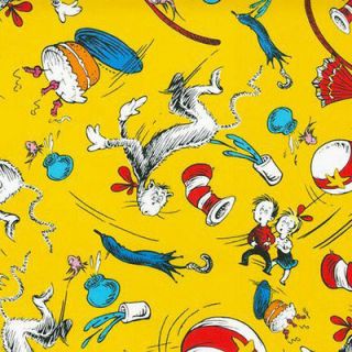 FQ Dr. Seuss The Cat in the Hat Celebration Party Yellow Fat Quarter R 