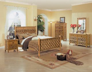 Natural Wicker and Rattan Bedroom Set