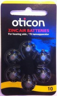 Oticon Hearing Aid Aids Zinc Air Battery Batteries Size 10 6 pieces 