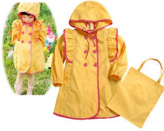 Girls Kids Hooded Raincoat Free Handbag Rain Wear Yellow Waterproof Sz 