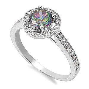 Sterling Silver Italian Rainbow Topaz & Clear CZ Ring Gorgeous Band 
