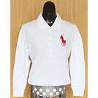Ralph Lauren Womens 3/4 Sleeve Big Pony Skinny Fit Polo   White/Red 