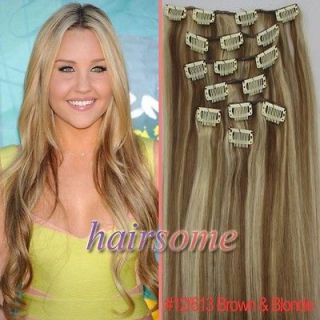 Fashion Style~18 Real Human Hair Clip In Extensions #12/613 Mix Color 