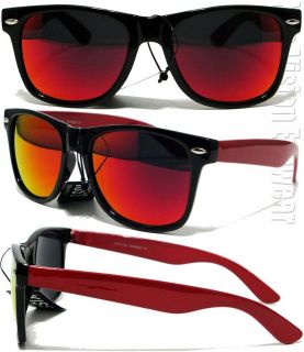 Retro Wayfarer Sunglasses Fire Red Mirror Lenses Black Red KTN