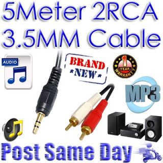   Dual 2x RCA Stereo Jack Plug Male Phono Audio AUX Cable 5 Meter Gold