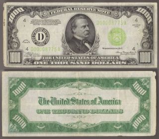 1000 Bill Federal Reserve Note Series 1934 ► RARE 1000 Note