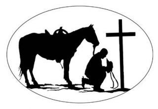 PRAYING COWBOY static cling etched glass window decal