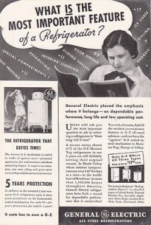 1935 GE GENERAL ELECTRIC REFRIGERATOR Vintage Print Ad