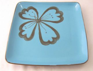 Striking Pier 1 Hibiscus Square Dinner Plate Blue With Brown Design