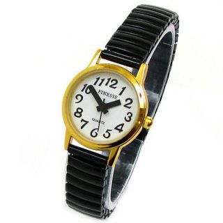 BLACK Gold BOLD EZ to Read Stretch Band Small Womens WATCH