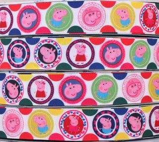 25mm PEPPA PIG PICTURES Printed grosgrain ribbon BOW 5/50/100 yards 