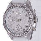 Womens FOSSIL Decker White w/ Silver Face Crystal Chrono Ladies Watch 