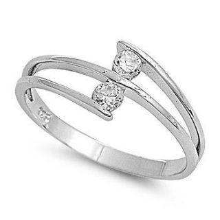   Silver Double Clear CZ Ring Unique Band Rhodium Finish Solid 925 Italy