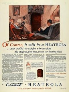 1928 Ad Estate Stove Heatrola Heating Interior Design   ORIGINAL 
