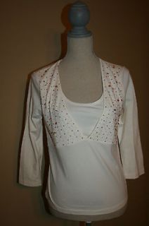 Linden Hill Beige Top with Sequin Embellishments   size small