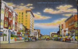 1940 Postcard Cherry Street at Night Macon, Georgia GA