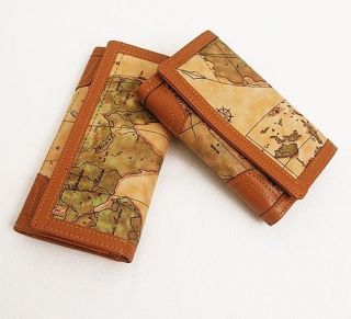 Vintage World Map Style Womens Bifold Leather Purse Clutch Long Wallet