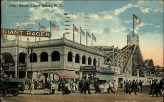 Coney Island NY Giant Racer Roller Coaster COKE SIGN c1910 Postcard