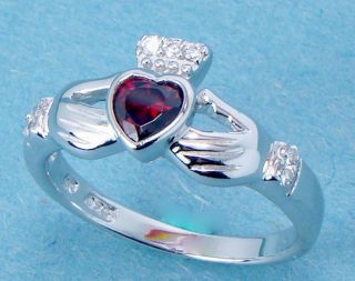 Sterling Silver Irish Claddagh Wedding Engagement Ring.Red Heart 