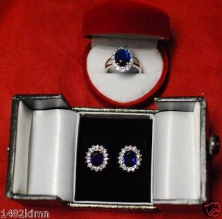 Replica Royal Engagement Kate Middleton CZ Sapphire Ring Earring Size 