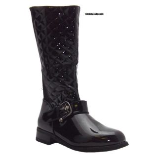   PATENT QUILTED RIDING BOOTS STRETCHY CALF PANEL SIDE ZIP ALL SIZES