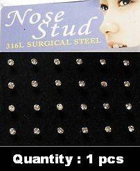 1Pcs 316L Surgical Steel Nose Stud Ring Clear Colour