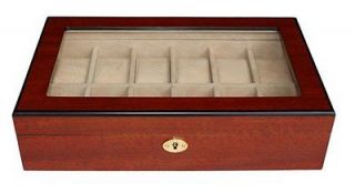 12 CHERRY ROSE WOOD GLASS TOP WATCH JEWELRY DISPLAY CASE COLLECTOR BOX 