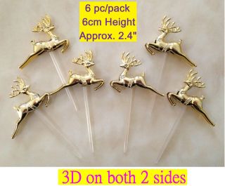6pc 3D Cupcake Pick Cake Topper Puffy Deer Merry Christmas Tree Party 