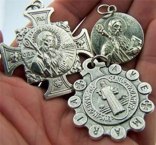 Large LOT 3 Catholic Silver Gild Saint St Benedict Medal Pendant 