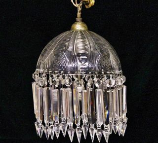BEAUTIFUL ANTIQUE CUT GLASS ELECTRIC CHANDELIER HANGING LAMP LIGHT w 