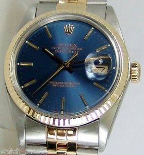 Rolex Datejust SS/18k 16013 Blue Stick Dial 36mm Watch Chest
