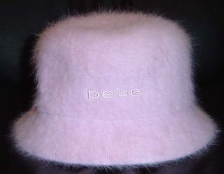 Bebe Logo Pink Angora Fur Bucket Hat One Size New